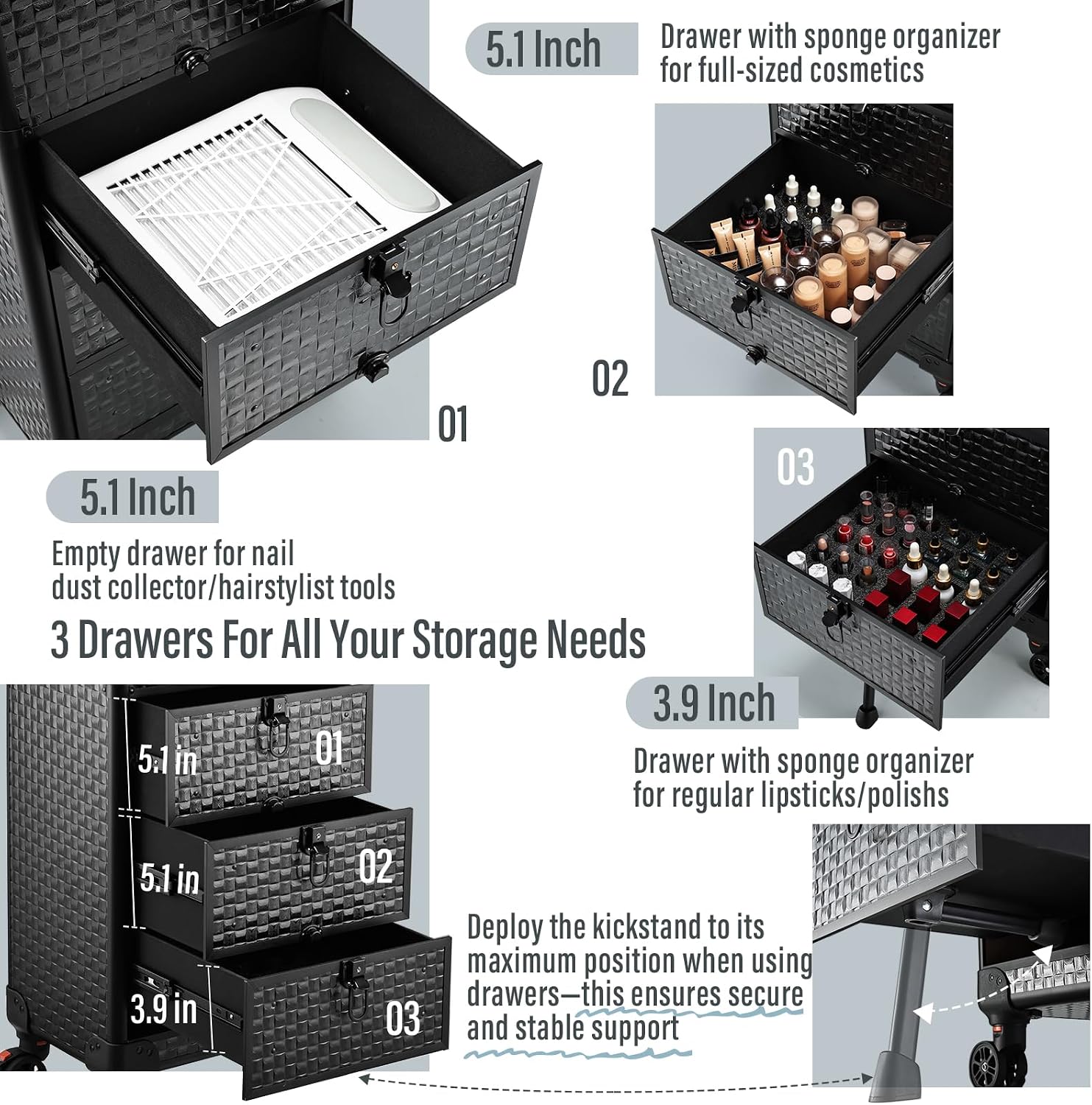 Rolling Salon Cart with 3 Draw - Makeup Organizer recension och pris