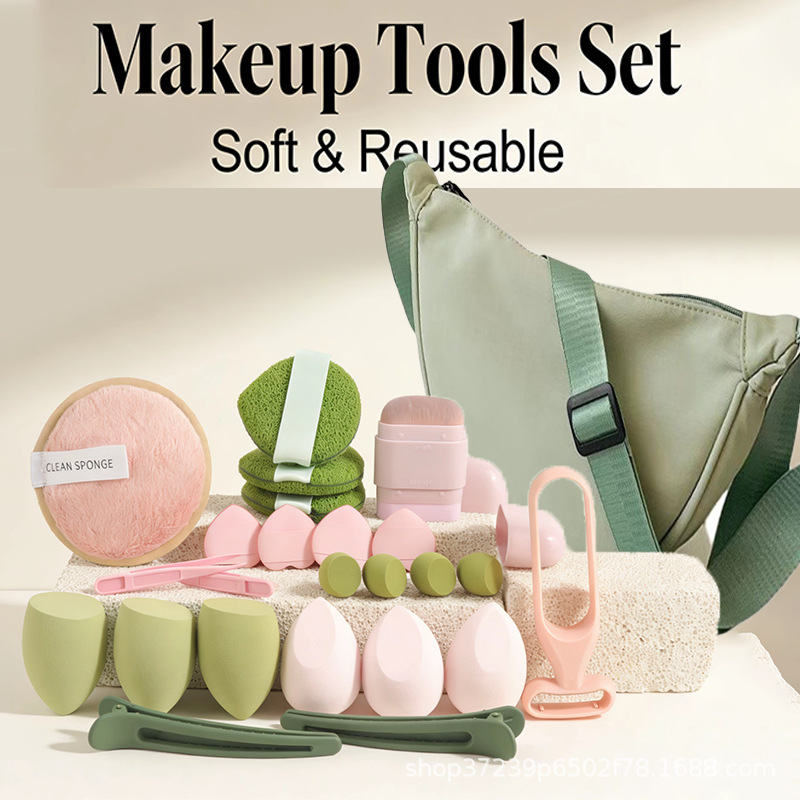 Stylish Dumpling Bag with 23 P - Beauty Makeup Sponge recension och pris